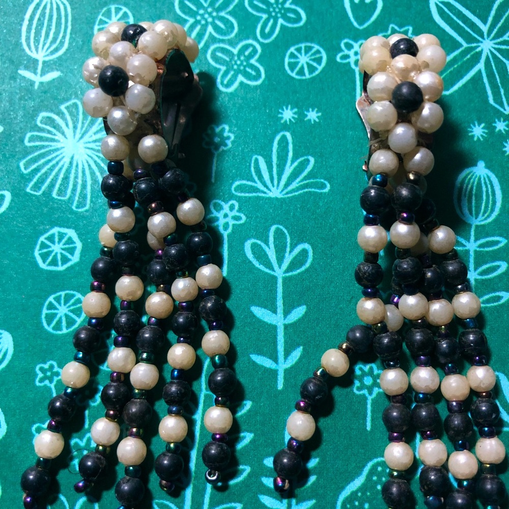 VTG Clip-On Beaded Dangle Earrings